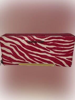 Michael Kors Calf Hair Hot Pink Zip Wallet with Silver Hardware